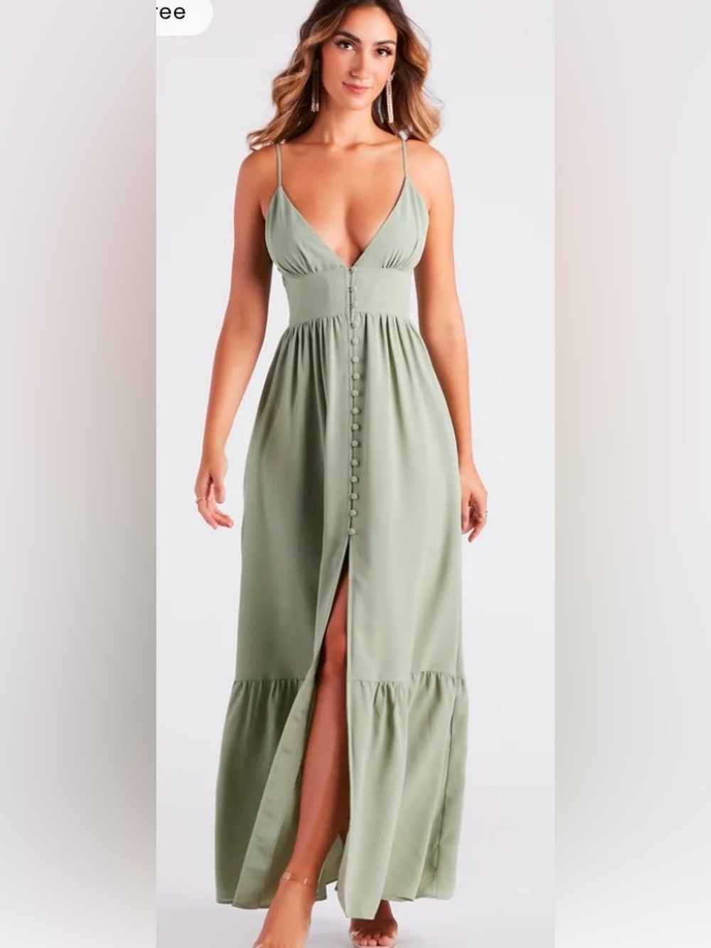 Windsor Olive Green Spaghetti-Strap Maxi Dress